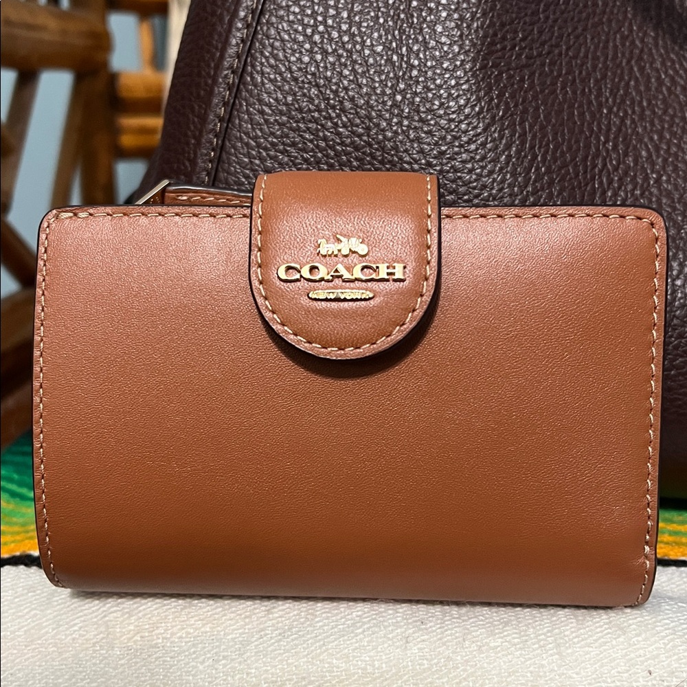 Coach Erin Shoulder Bag in Maple with Medium Corner Zip Wallet in Tan/Gold - Picture 2 of 6